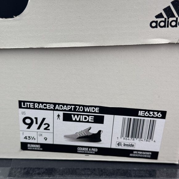 Size 9.5 Wide Mens Adidas Lite Racer Adapt 7.0 Black White Shoes IE6336 NEW - Picture 12 of 16